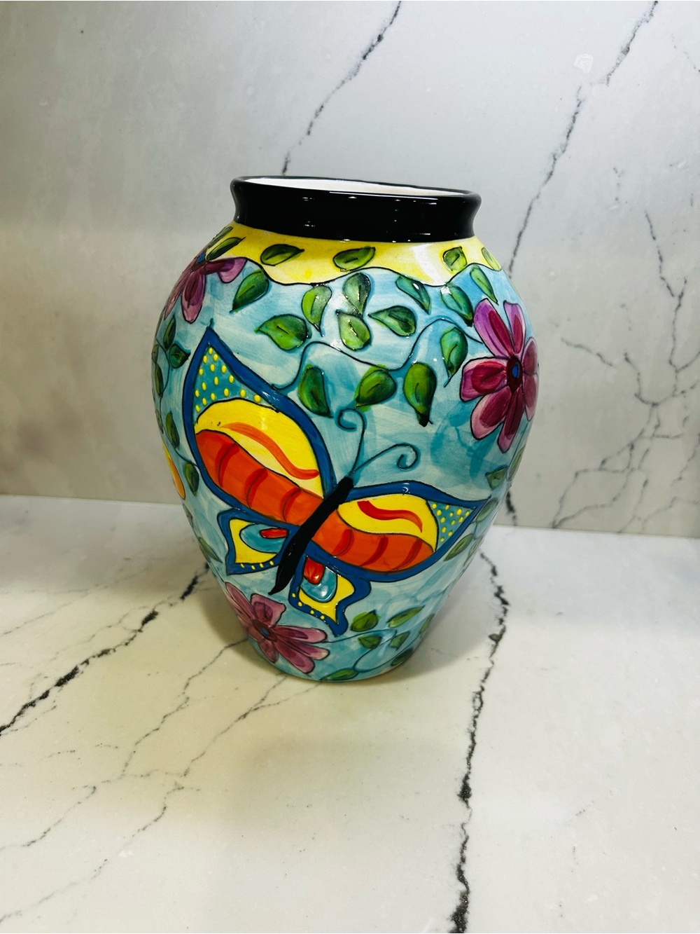 GANZ Ceramic Vase with Multicolor Painted Design